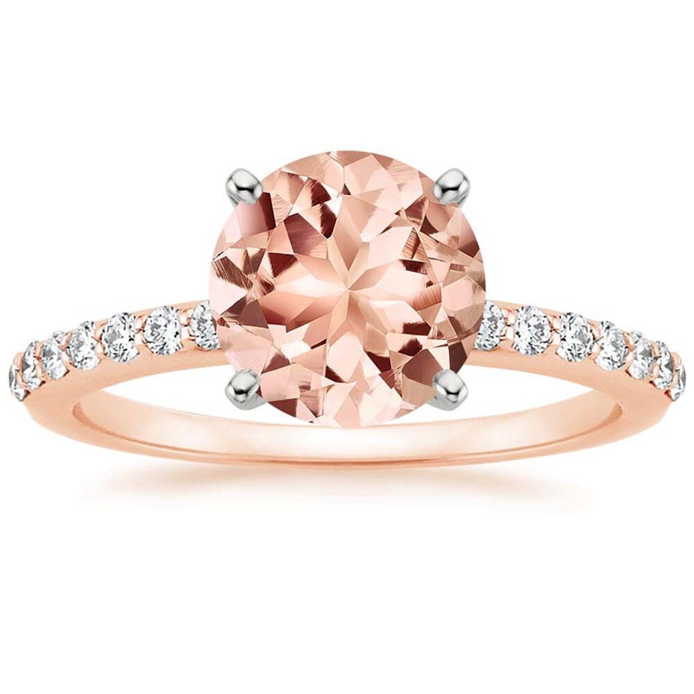Ctw Morganite Real Moissanite 14K Rose Gold Plated Prong Engagement  Ring