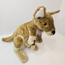 Demdaco Brown Tan Kangaroo And Joey Plush Stuffed Animal Toy