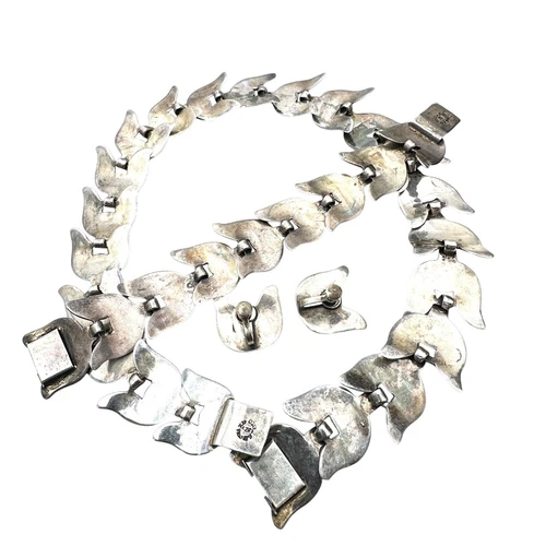 Antique Taxco Mexico LS Sterling Silver Necklace Bracelet Earrings 135 Grams - Picture 5 of 5