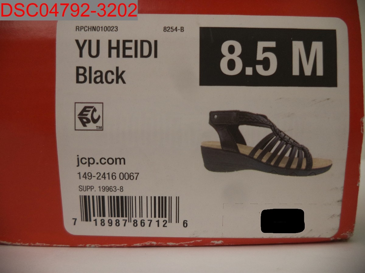 yu＊M NWT - Indent on insole, Yuu Women's Black Heidi Sandal, Size 8.5M