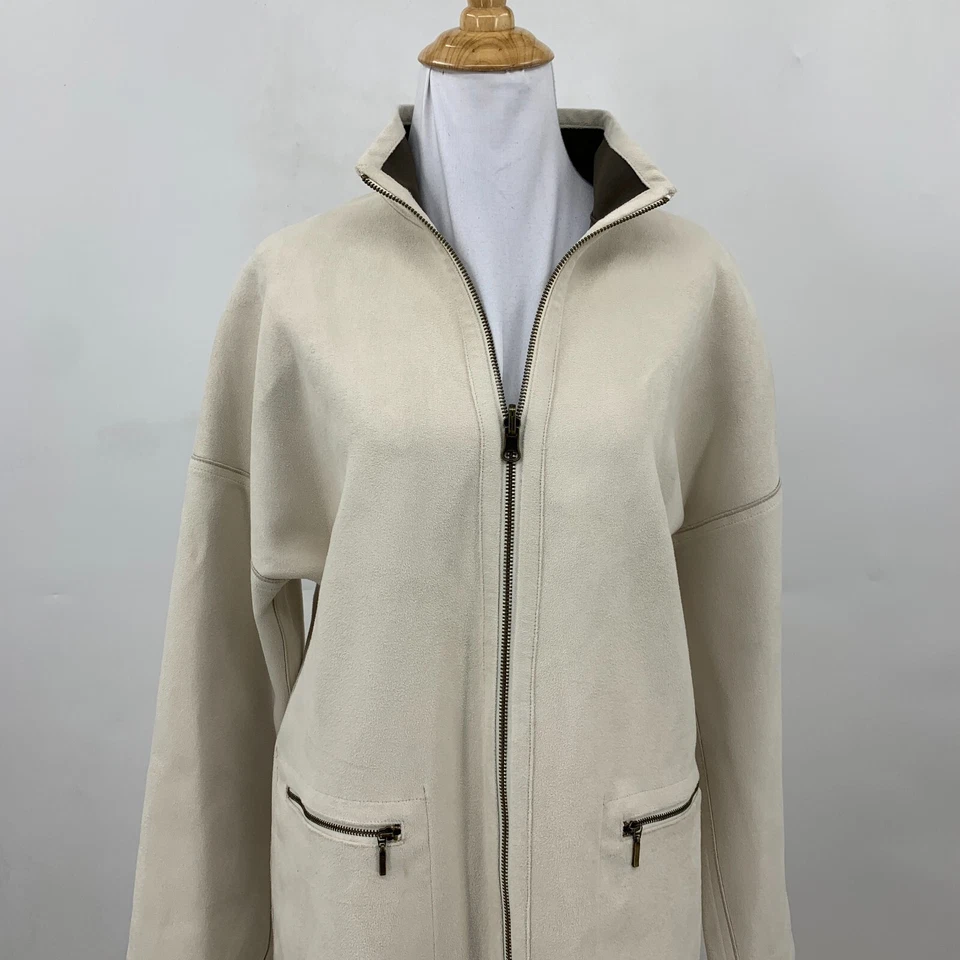 Abrigo midi Yansi Fugel para mujer S pequeño imitación gamuza cremallera completa chaqueta de microfibra Foto 3 de 4