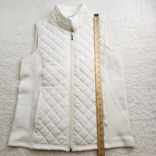 Blair Quilted Vest Med White Sweater Pockets Full Zip Layer Collar Old Money - Picture 2 of 7