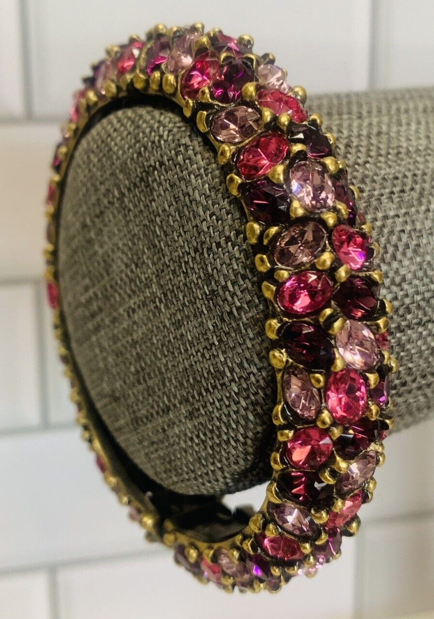Rhinestone Hinge Cuff Bangle Bracelet Set in Fuschia Rose Amethyst Pink-image