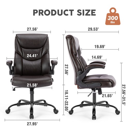Ergonomic Executive Comfortable Stylish Office Chair, Flip-Up Arm, PU Leather - Picture 12 of 19