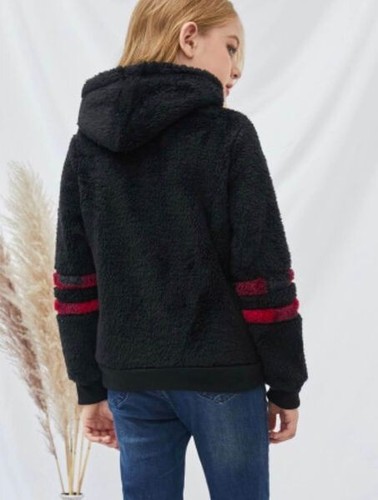 New Black Red Buffalo Plaid Hoodie Hooded Hood Fleece Girls size 8/9 - Picture 2 of 3