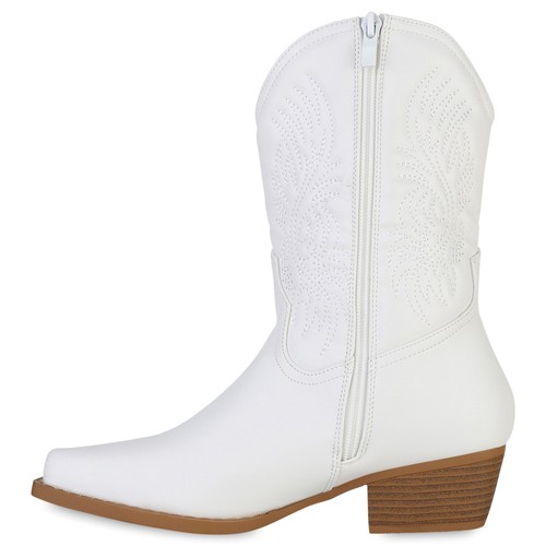 Damen Leicht Gefütterte Cowboy Boots Holzoptikabsatz 839572 Schuhe  - Bild 2 von 6