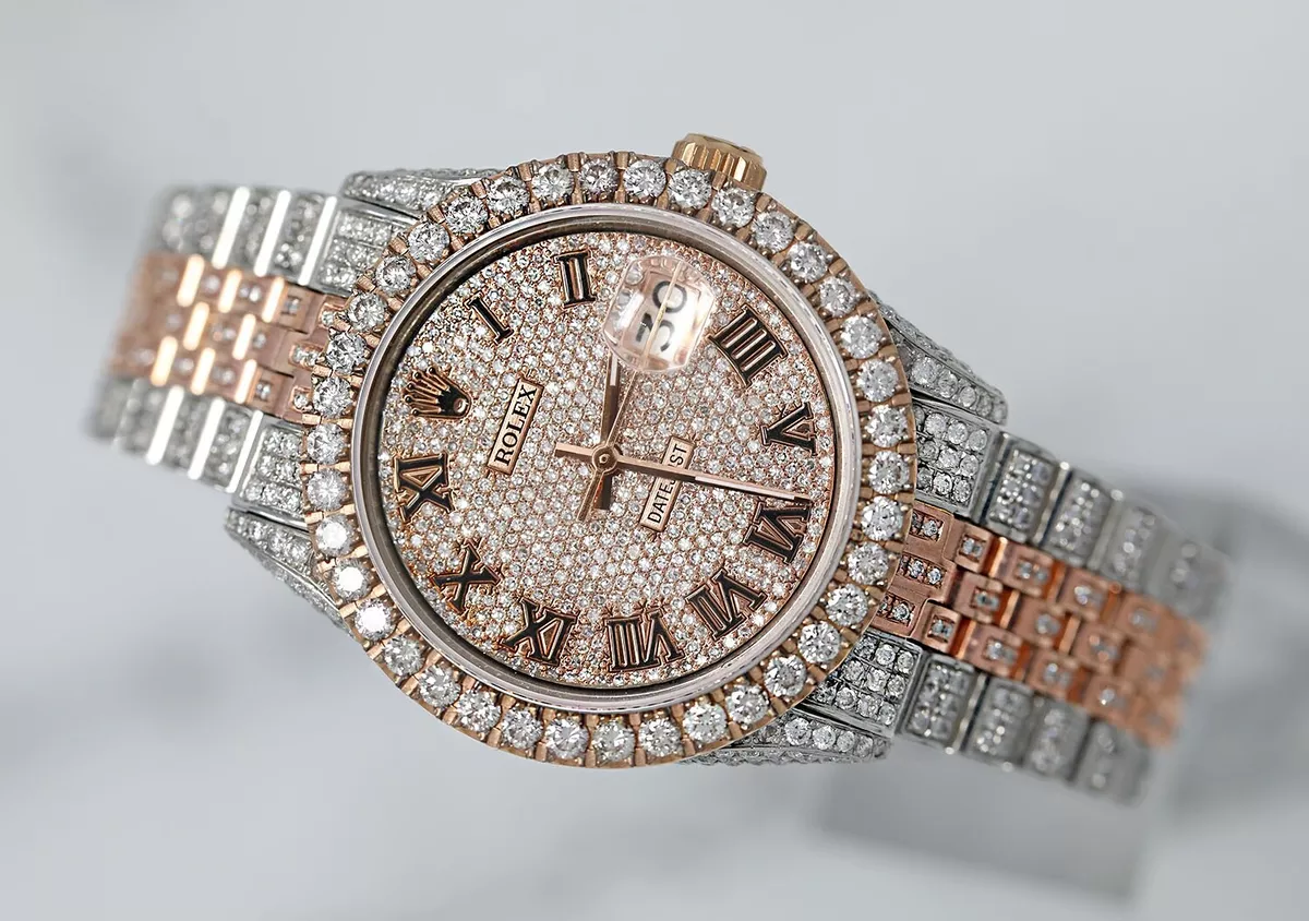 Rose gold top iced out rolex