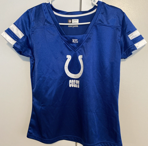 NFL Indianapolis Colts Blue Shirt WMN Size L Short Sleeves V Logo Front Dazzle - Bild 15 von 15