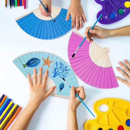 28PCS Folding Paper Fans, Handheld Bamboo Fans Foldable Decorative Fans 14 Color - Bild 7 von 11