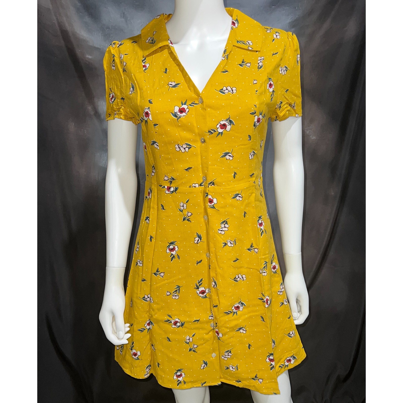 Francesca’s Blue Rain Mustard Yellow Floral Colla… - image 2