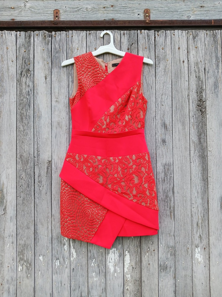 BCBGMAXAZRIA Dalia Dress Women's Bright Poppy Red Lace Mini