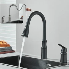 Kitchen Faucet 2Hole Sink Mixer Pull Down Sprayer Single Handle Swivel Spout Tap