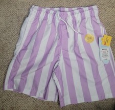 NEW Cat and jack boys swim trunks shorts M 8/10 Purple Stripes