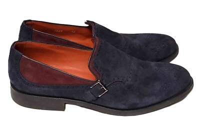 ETRO Italian Loafers Shoes Blue Red Leather Suede Men's Size USA 10M