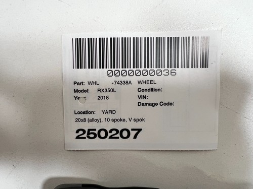 2016-2022 LEXUS RX 350L 20 ALLOY WHEEL RIM W/ 235/55 R20 TIRE 20x8 J OEM - Picture 3 of 22
