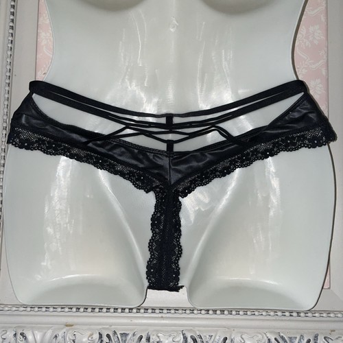 Victoria's Secret XL FAUX LEATHER look Thong/string STRAPPY Back Panty Black - Picture 7 of 9