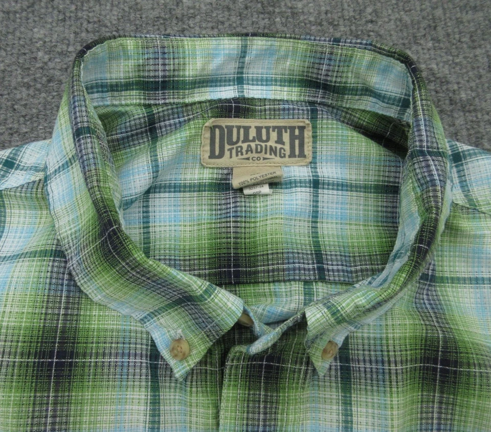 Duluth Trading Shirt Mens XL Green Blue Plaid Button Front Long Sleeve Outdoor - Image 3 of 4