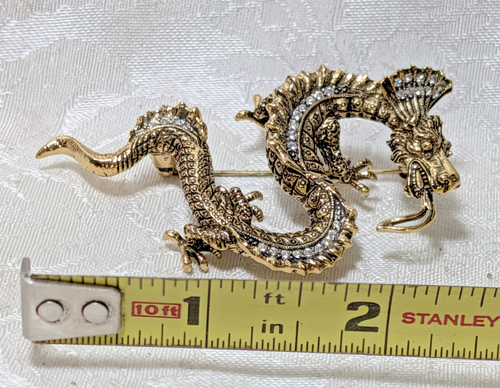 Landau Dragon Pin Brooch with Pavé Crystals Vintage and Hard to Find - Picture 7 of 7