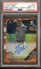 2019 BOWMAN PROSPECT AUTOS CHROME ORANGE SHIMMER #LW LOGAN WEBB #/25 PSA 10 AUTO