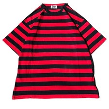80s Jean of Plantation Striped Short Sleeve T-Shirt Red Black Issey Miyake M F/S