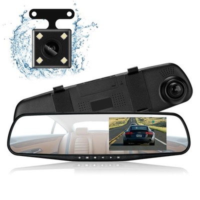 Full HD Dual Lens Mirror Dash Cam Front & Rear 1080P Driving Recorder Blue