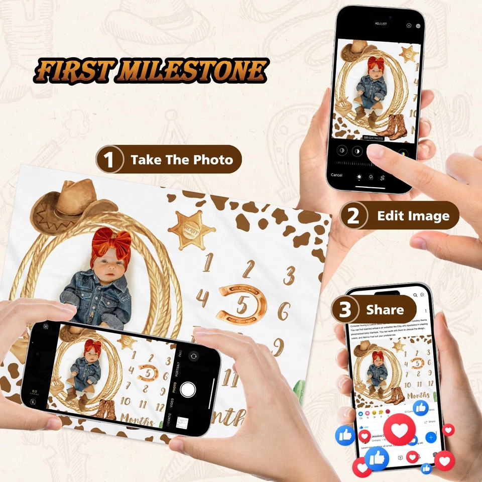 Manta Vaquera Bebé Hito con Marco de Herradura de Fieltro Tema Occidental Vaca Pri... Foto 2 de 4