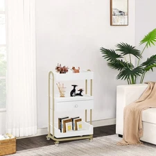 BarberPub Salon Trolley with Lockable Wheels, Barber Stylist Shelves Cart 2086