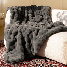 Ultra Soft Cozy Faux Fur Throw Blanket-Fuzzy Plush Thick Bubble Blanket, Fluffy