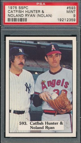 PSA 9 MINT NOLAND ERROR 1975 SSPC 593 NOLAN RYAN CATFISH HUNTER GRADED MLB TPHLC