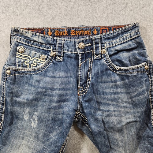 Rock Revival Jeans Mens 31X32 Derek Straight Leg Flap Pocket Thick Stitch Denim - Imagen 6 de 16