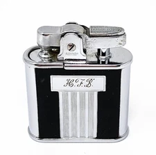 RONSON Whirlwind 1950s Art Deco BLACK & CHROME Pull Up Wind Guard H.F.B. Lighter