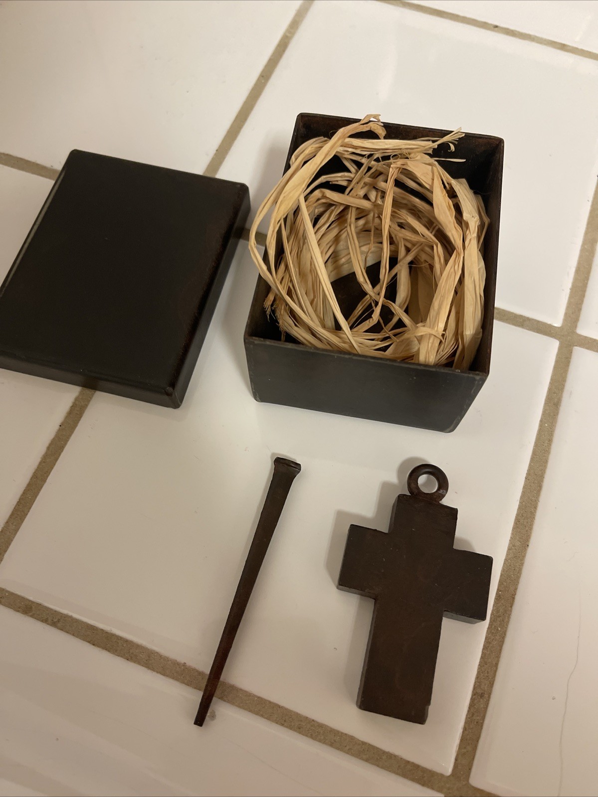 Jan Barboglio House Blessing Cross with Nail and Trinket Box Iron Forged Metal