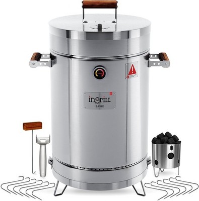 3-in-1 Stainless Steel Smoker Barrel Grill   Portable Charcoal BBQ with Thermo