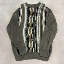 Abstract Knitted Jumper Patterned Grandad Knit Sweater Men's L