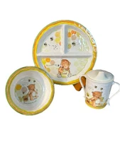 Baby Cie “Sweet As Honey” Bear Melamine Dining Set Plate Bowl Cup w/lid 2002