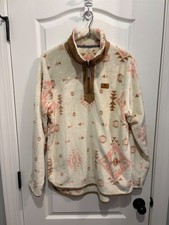 Simply Southern Women's Fleece Pullover Quarter Zip Size XL Cream Pink Aztec