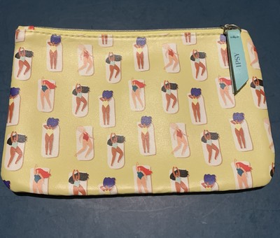 Neu! Ipsy Glam Tasche Schminkkoffer Juni 2020 Strand Sonne Badegäste Print gelb