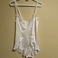 Vtg Bodysuit Teddy Women  s Sz Medium Lace White Satin Made In USA Romantic