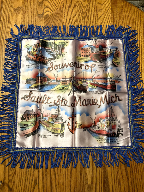 Vintage Souvenir Pillow Cover/Sham Michigan Sault Ste Marie 