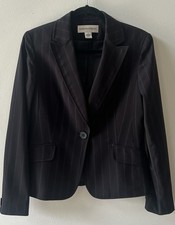 Jones New York Women  s Black Pinstripe Blazer Classic Fit Button Closure Size 4