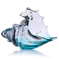 Hand Blown Glass Conch Statue,Sea Glass Art Figurine, Coastal Home Gray Blue