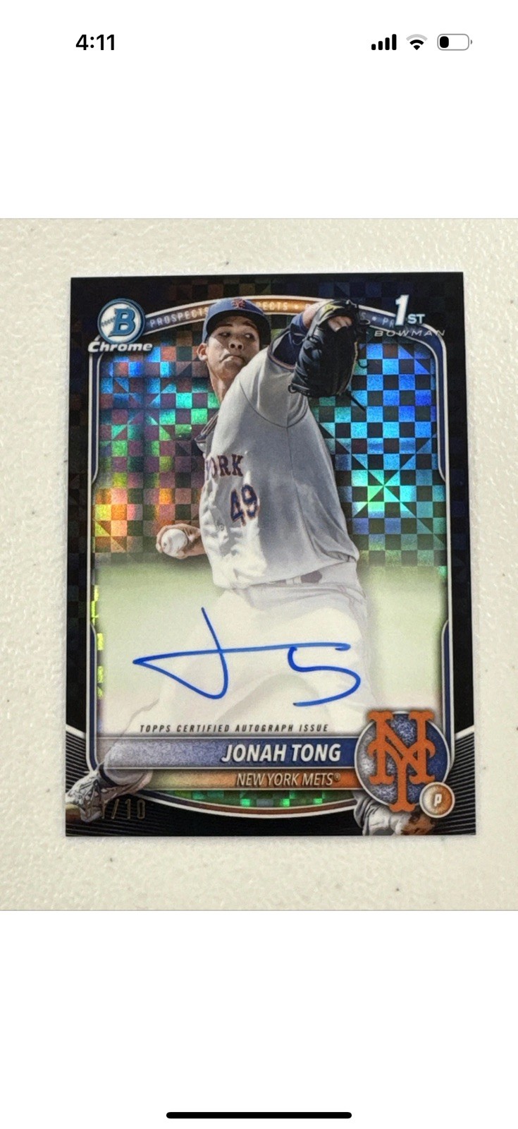 2025 Bowman 1st Chrome Jonah Tong Mets Auto Black X-Fractor /10 🔥🔥🔥🔥