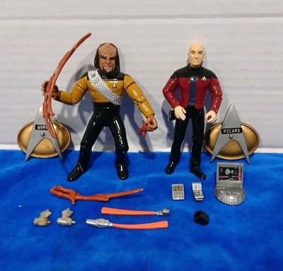 Star Trek Picard & Worf Action Figures VTG 1992 Playmates Next Gen With Items