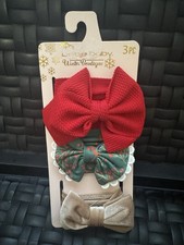 3PCS Christmas Headbands Red Hair Bow for Baby Girls Print Velvet Bows Beige NWT