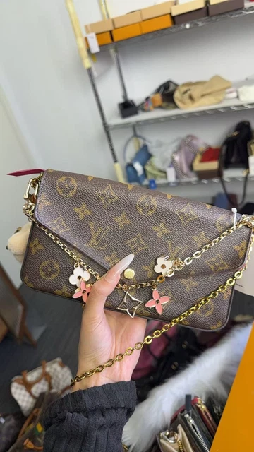 HJ-004 Pre-Owned Louis Vuitton LV Empreinte Pochette Felicie Chain Wallet Black