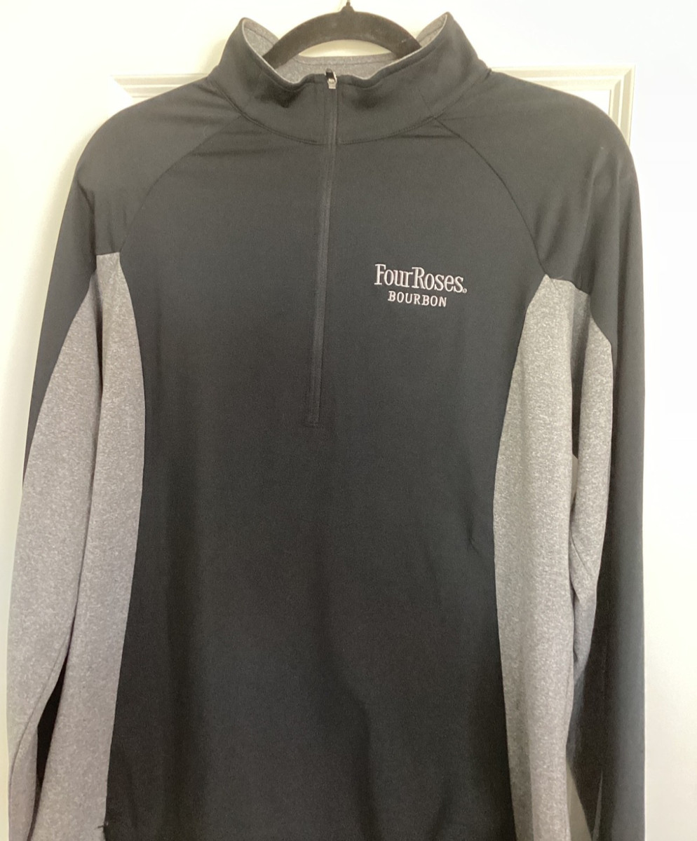Four Roses Bourbon Women’s XL 1/4 Zip Sweatshirt Pullover Gray/Black Thumb Holes View 2