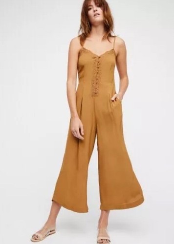 Free People FP X Eileen Embroidered Romper Jumpsuit Ginger Anthropologie Size 0 - Picture 3 of 15