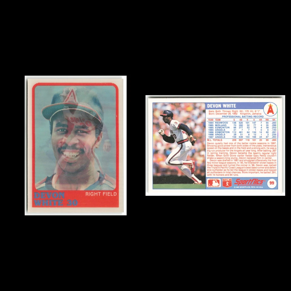 Devon White #99 1988 Sportflics California Angels Baseball Card MLB NM - Image 3 of 3
