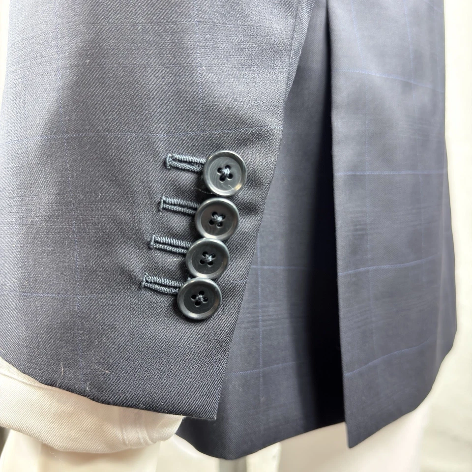 Isaia Dark Navy Indigo Windowpane Suit Jacket 130’s Wool 52IT 42US R EUC - Image 4 of 4