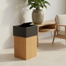 Image of Nordic Design Wastebasket Space-Saving Slim Wood Grain Trash Bin for Living